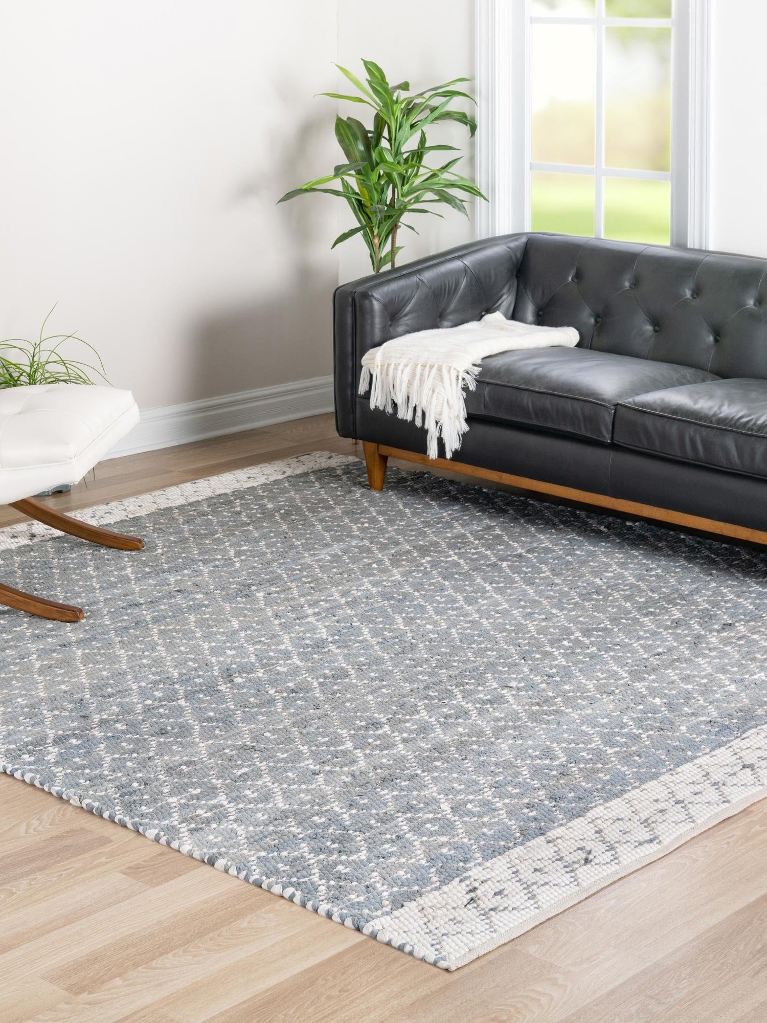 Gray 10' x 10' Chindi Trellis Square Area Rug Natural Eco-Friendly Cotton Geometric Pattern Carpet for Living Dining Room Office Bedrooms for Sale at Rug Engine