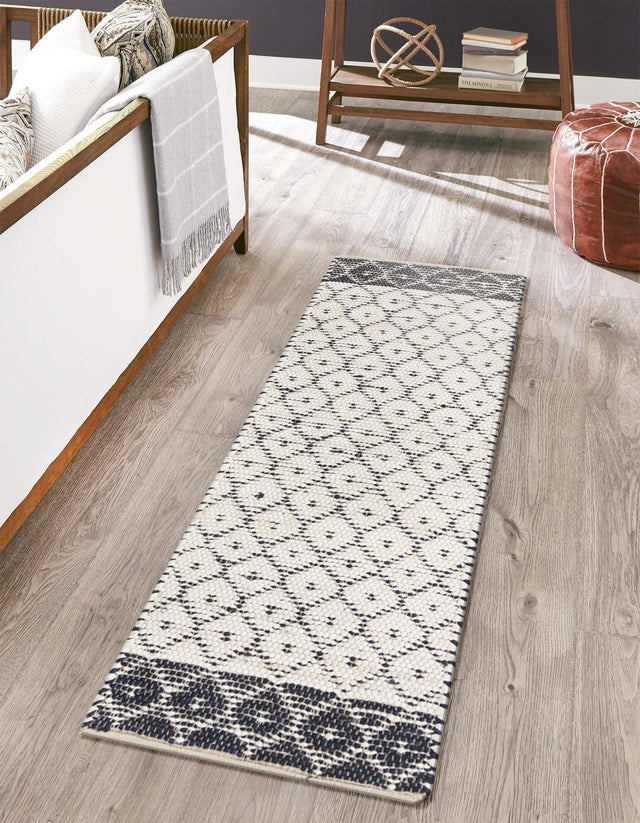 Ivory 2' 2 x 6' 1 Chindi Trellis Runner Area Rug Natural Eco-Friendly Cotton Geometric Pattern Carpet for Living Dining Room Office Bedrooms for Sale at Rug Engine