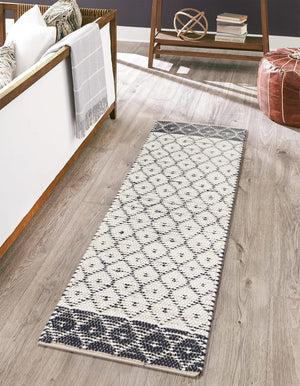 Ivory 2' 7 x 13' 1 Chindi Trellis Runner Area Rug Natural Eco-Friendly Cotton Geometric Pattern Carpet for Living Dining Room Office Bedrooms for Sale at Rug Engine