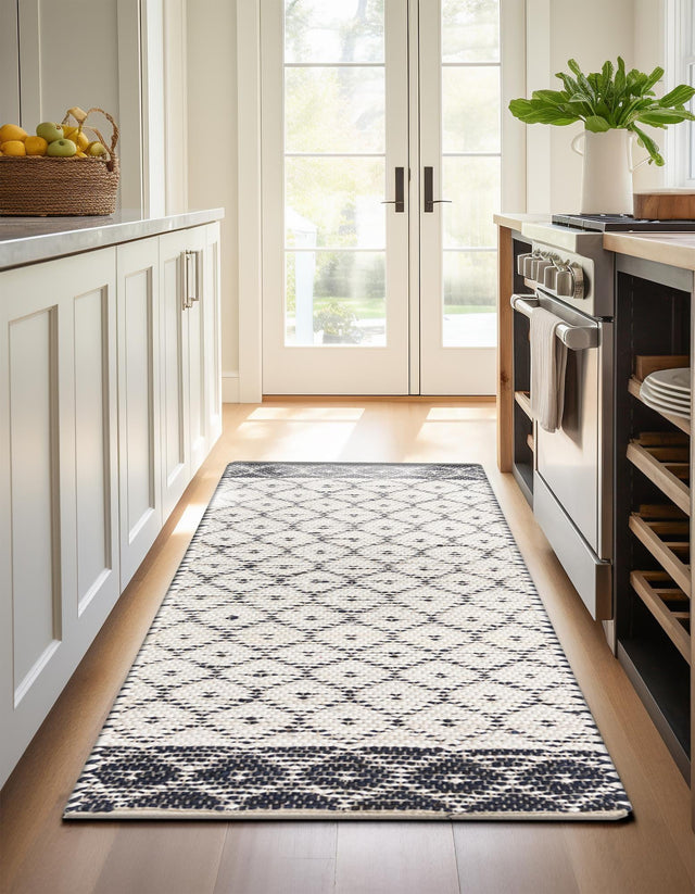 Ivory 2' 2 x 8' Chindi Trellis Runner Area Rug Natural Eco-Friendly Cotton Geometric Pattern Carpet for Living Dining Room Office Bedrooms for Sale at Rug Engine
