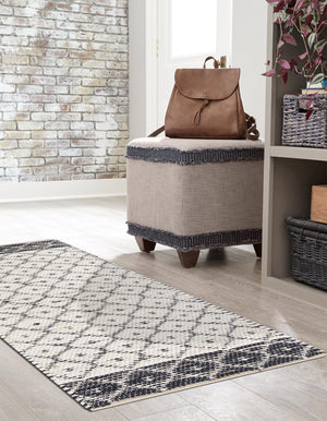Ivory 2' 2 x 8' Chindi Trellis Runner Area Rug Natural Eco-Friendly Cotton Geometric Pattern Carpet for Living Dining Room Office Bedrooms for Sale at Rug Engine