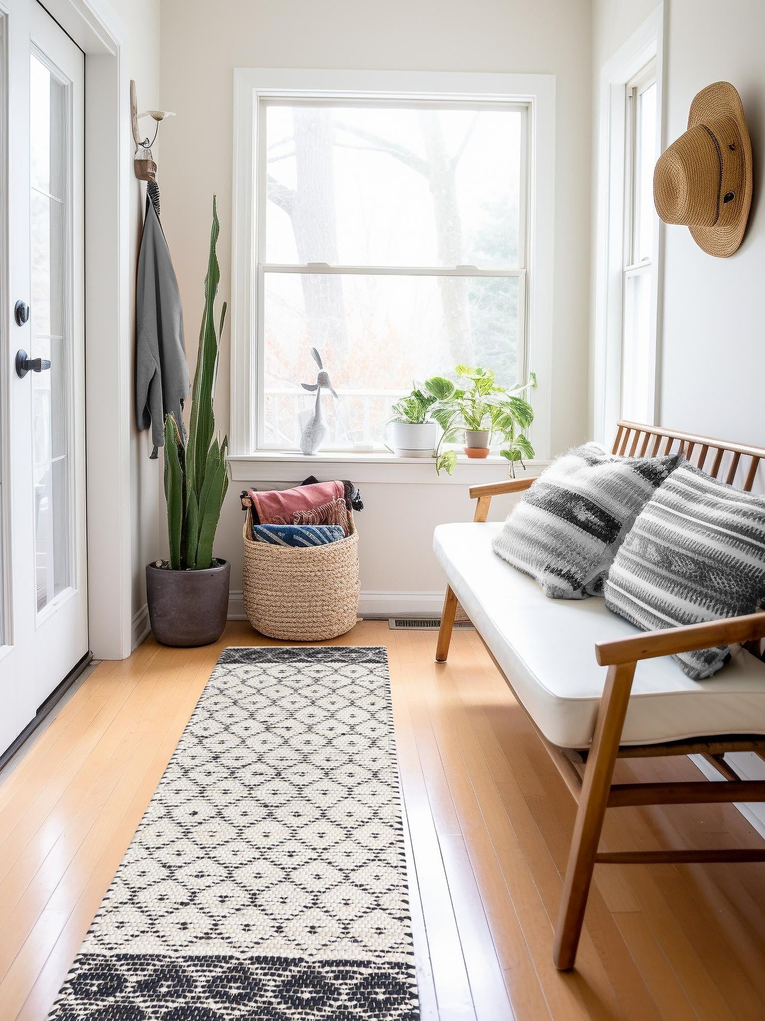 Ivory 2' 7 x 13' 1 Chindi Trellis Runner Area Rug Natural Eco-Friendly Cotton Geometric Pattern Carpet for Living Dining Room Office Bedrooms for Sale at Rug Engine