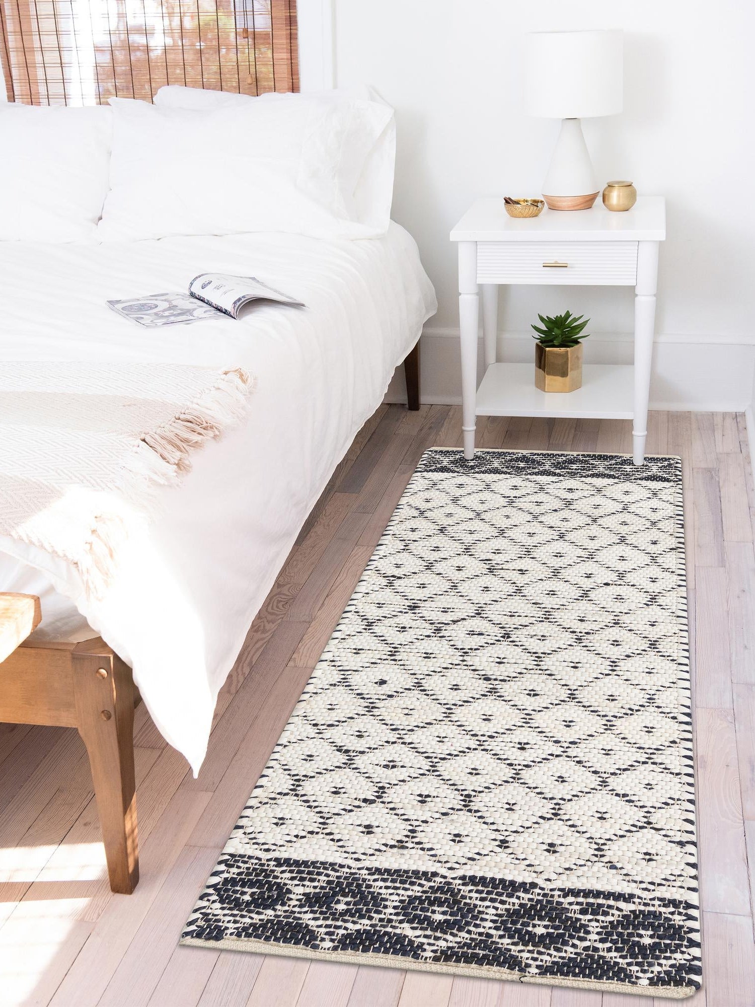 Ivory 2' 7 x 13' 1 Chindi Trellis Runner Area Rug Natural Eco-Friendly Cotton Geometric Pattern Carpet for Living Dining Room Office Bedrooms for Sale at Rug Engine