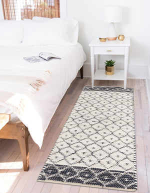 Ivory 2' 7 x 13' 1 Chindi Trellis Runner Area Rug Natural Eco-Friendly Cotton Geometric Pattern Carpet for Living Dining Room Office Bedrooms for Sale at Rug Engine