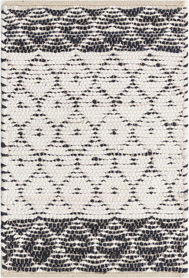 Ivory 2' x 3' 1 Chindi Trellis Rectangle Area Rug Natural Eco-Friendly Cotton Geometric Pattern Carpet for Living Dining Room Office Bedrooms for Sale at Rug Engine