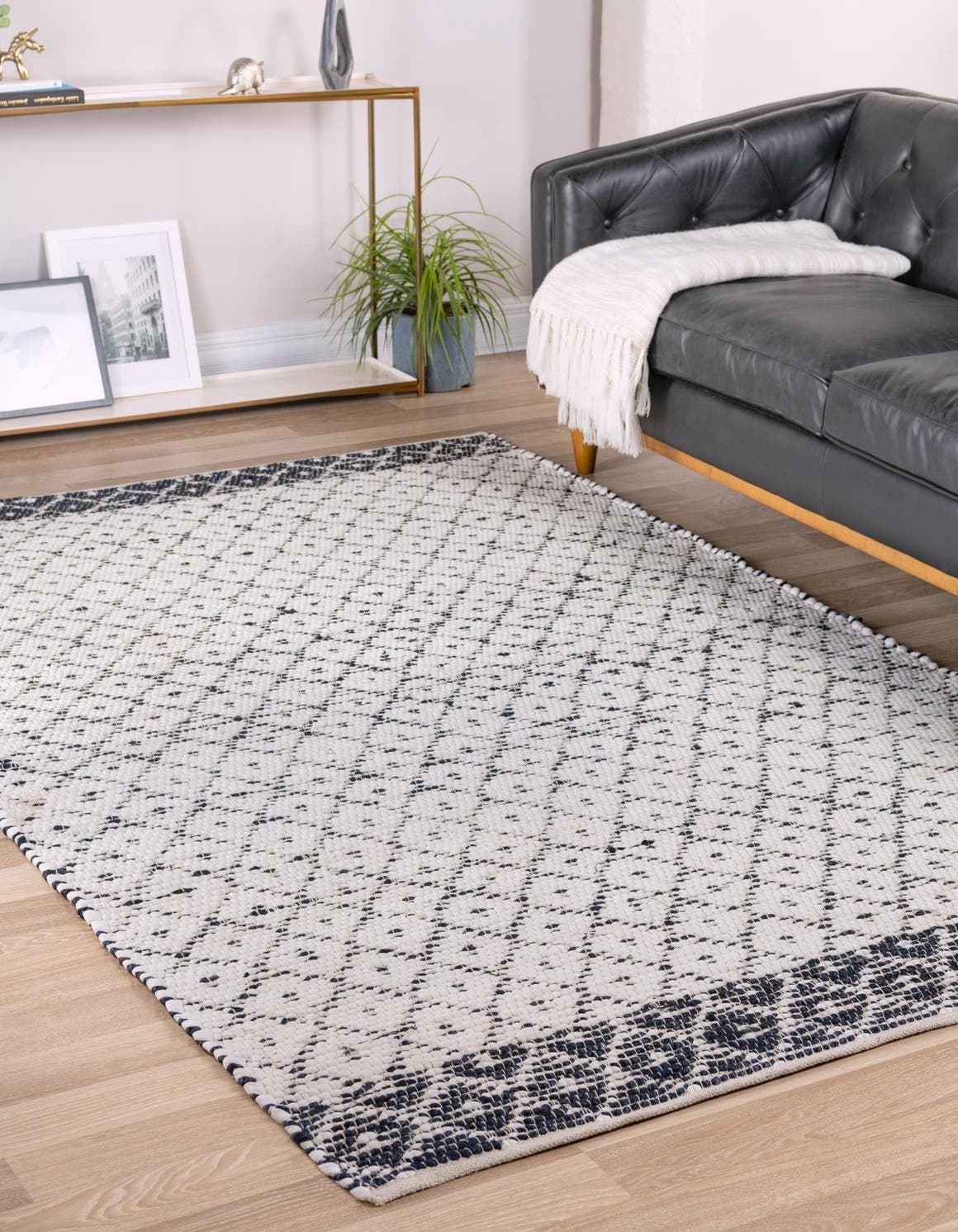 Ivory 2' x 3' 1 Chindi Trellis Rectangle Area Rug Natural Eco-Friendly Cotton Geometric Pattern Carpet for Living Dining Room Office Bedrooms for Sale at Rug Engine