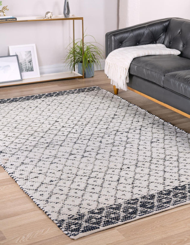 Ivory 2' x 3' 1 Chindi Trellis Rectangle Area Rug Natural Eco-Friendly Cotton Geometric Pattern Carpet for Living Dining Room Office Bedrooms for Sale at Rug Engine