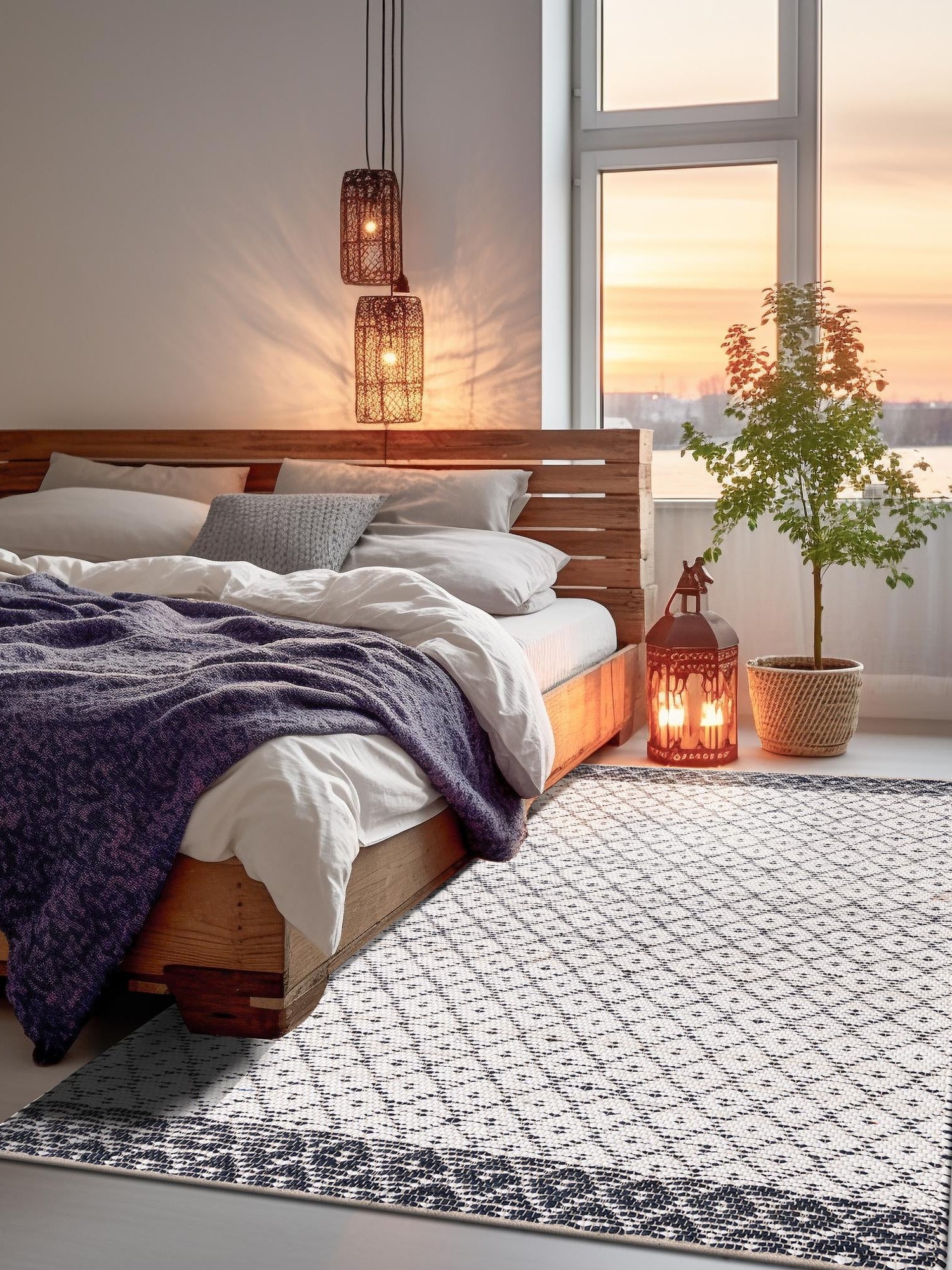 Ivory 8' x 10' Chindi Trellis Rectangle Area Rug Natural Eco-Friendly Cotton Geometric Pattern Carpet for Living Dining Room Office Bedrooms for Sale at Rug Engine