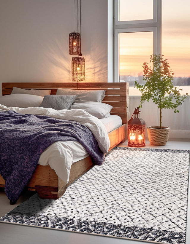Ivory 9' x 12' Chindi Trellis Rectangle Area Rug Natural Eco-Friendly Cotton Geometric Pattern Carpet for Living Dining Room Office Bedrooms for Sale at Rug Engine