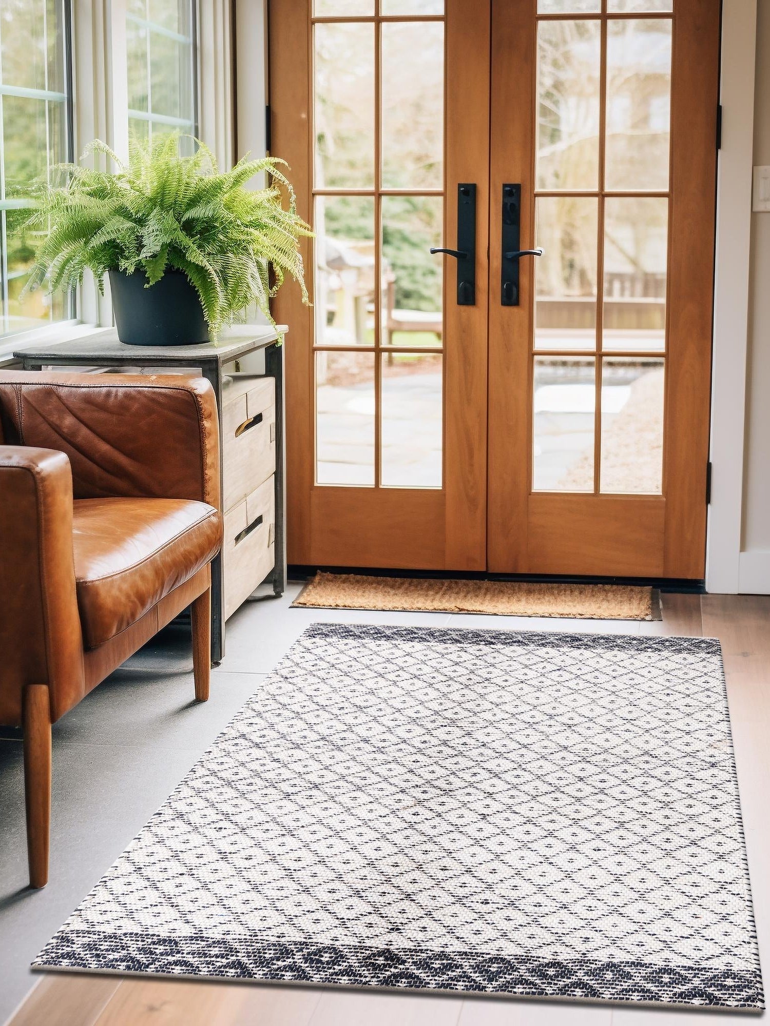 Ivory 10' x 14' 1 Chindi Trellis Rectangle Area Rug Natural Eco-Friendly Cotton Geometric Pattern Carpet for Living Dining Room Office Bedrooms for Sale at Rug Engine