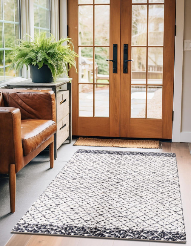 Ivory 2' x 3' 1 Chindi Trellis Rectangle Area Rug Natural Eco-Friendly Cotton Geometric Pattern Carpet for Living Dining Room Office Bedrooms for Sale at Rug Engine