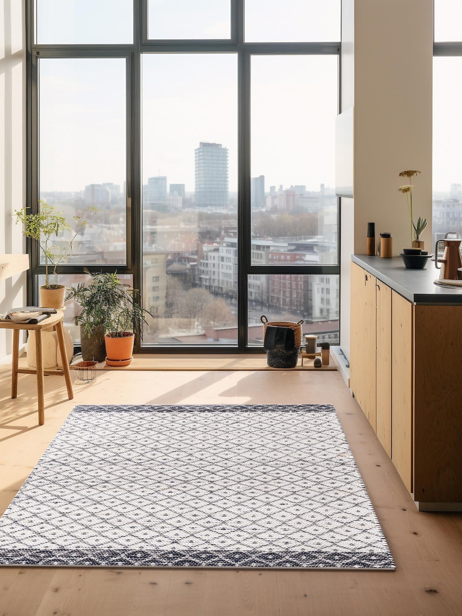 Ivory 2' x 3' 1 Chindi Trellis Rectangle Area Rug Natural Eco-Friendly Cotton Geometric Pattern Carpet for Living Dining Room Office Bedrooms for Sale at Rug Engine