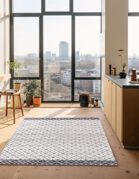 Ivory 6' 1 x 9' Chindi Trellis Rectangle Area Rug Natural Eco-Friendly Cotton Geometric Pattern Carpet for Living Dining Room Office Bedrooms for Sale at Rug Engine