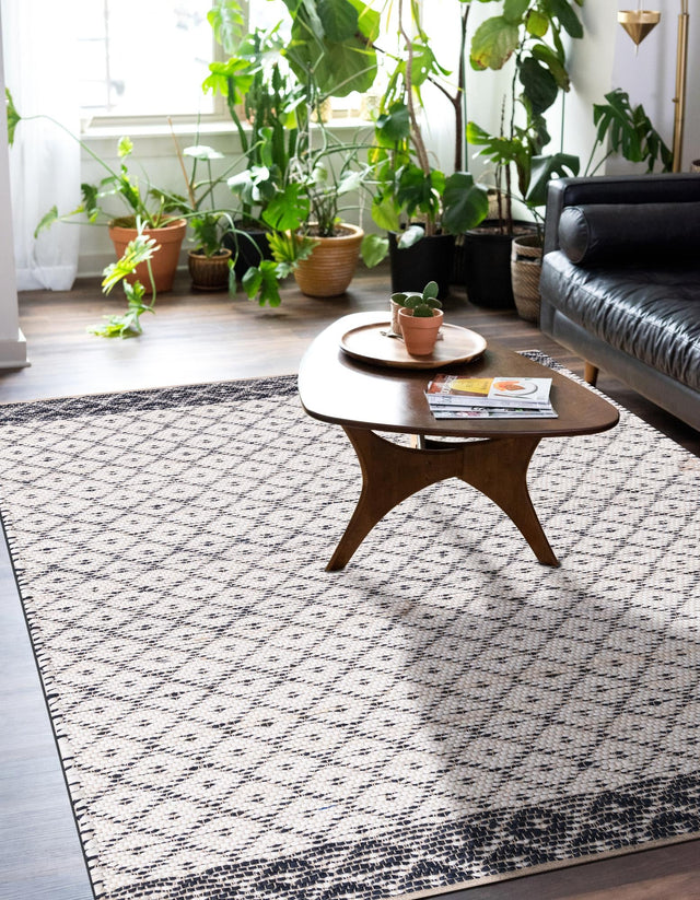 Ivory 8' x 10' Chindi Trellis Rectangle Area Rug Natural Eco-Friendly Cotton Geometric Pattern Carpet for Living Dining Room Office Bedrooms for Sale at Rug Engine