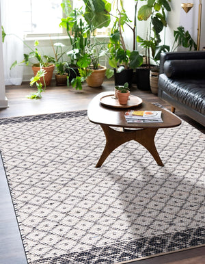 Ivory 6' 1 x 9' Chindi Trellis Rectangle Area Rug Natural Eco-Friendly Cotton Geometric Pattern Carpet for Living Dining Room Office Bedrooms for Sale at Rug Engine