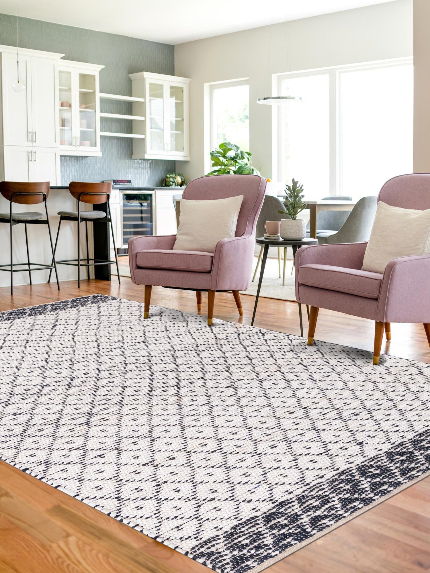 Ivory 10' x 14' 1 Chindi Trellis Rectangle Area Rug Natural Eco-Friendly Cotton Geometric Pattern Carpet for Living Dining Room Office Bedrooms for Sale at Rug Engine