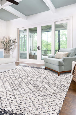 Ivory 5' 1 x 8' Chindi Trellis Rectangle Area Rug Natural Eco-Friendly Cotton Geometric Pattern Carpet for Living Dining Room Office Bedrooms for Sale at Rug Engine