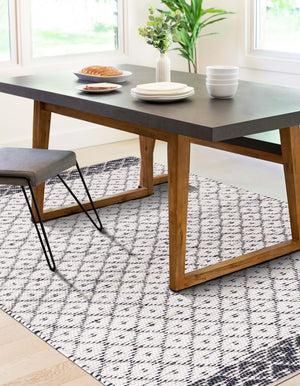 Ivory 5' 1 x 8' Chindi Trellis Rectangle Area Rug Natural Eco-Friendly Cotton Geometric Pattern Carpet for Living Dining Room Office Bedrooms for Sale at Rug Engine