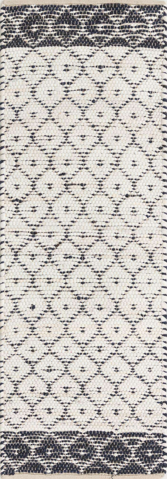 Ivory 2' 2 x 6' 1 Chindi Trellis Runner Area Rug Natural Eco-Friendly Cotton Geometric Pattern Carpet for Living Dining Room Office Bedrooms for Sale at Rug Engine