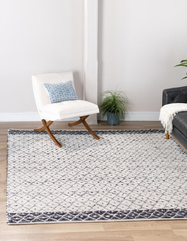 Ivory 8' x 8' Chindi Trellis Square Area Rug Natural Eco-Friendly Cotton Geometric Pattern Carpet for Living Dining Room Office Bedrooms for Sale at Rug Engine