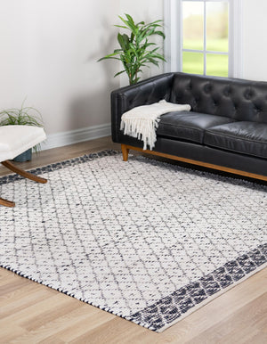 Ivory 8' x 8' Chindi Trellis Square Area Rug Natural Eco-Friendly Cotton Geometric Pattern Carpet for Living Dining Room Office Bedrooms for Sale at Rug Engine