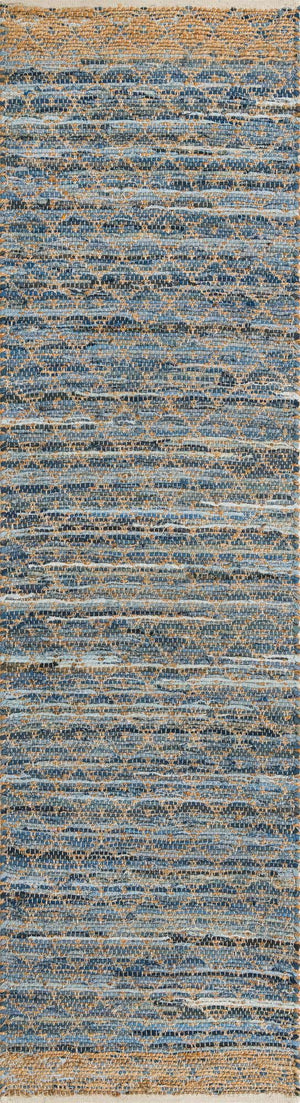 Denim blue 2' 7 x 10' Chindi Trellis Runner Area Rug Natural Eco-Friendly Cotton Geometric Pattern Carpet for Living Dining Room Office Bedrooms for Sale at Rug Engine