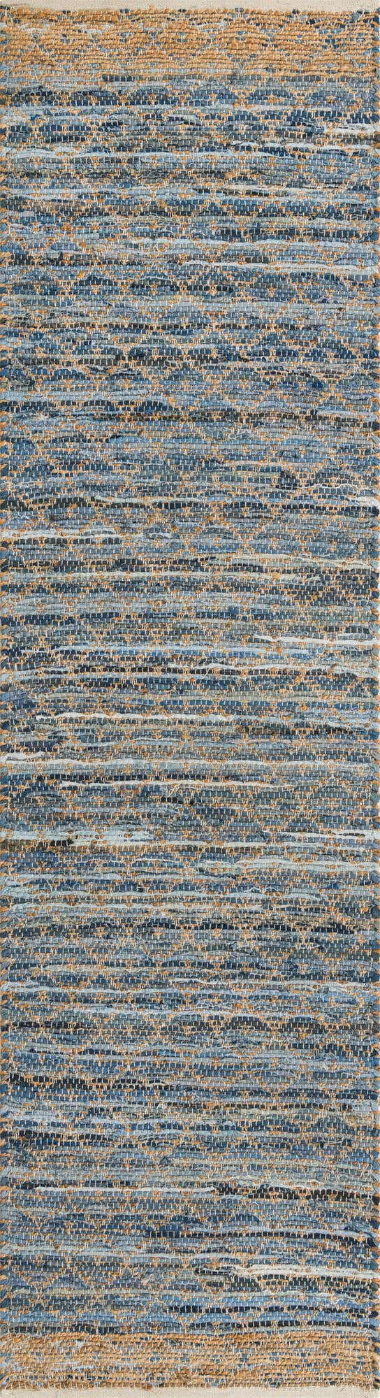Denim blue 2' 7 x 10' Chindi Trellis Runner Area Rug Natural Eco-Friendly Cotton Geometric Pattern Carpet for Living Dining Room Office Bedrooms for Sale at Rug Engine