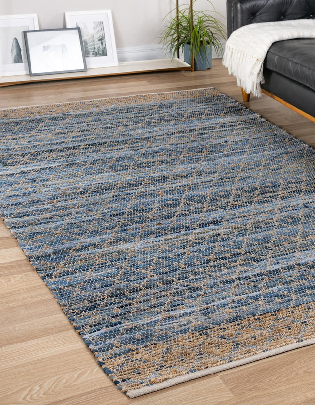 Denim blue 9' x 12' Chindi Trellis Rectangle Area Rug Natural Eco-Friendly Cotton Geometric Pattern Carpet for Living Dining Room Office Bedrooms for Sale at Rug Engine