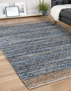 Denim blue 4' 1 x 6' 1 Chindi Trellis Rectangle Area Rug Natural Eco-Friendly Cotton Geometric Pattern Carpet for Living Dining Room Office Bedrooms for Sale at Rug Engine