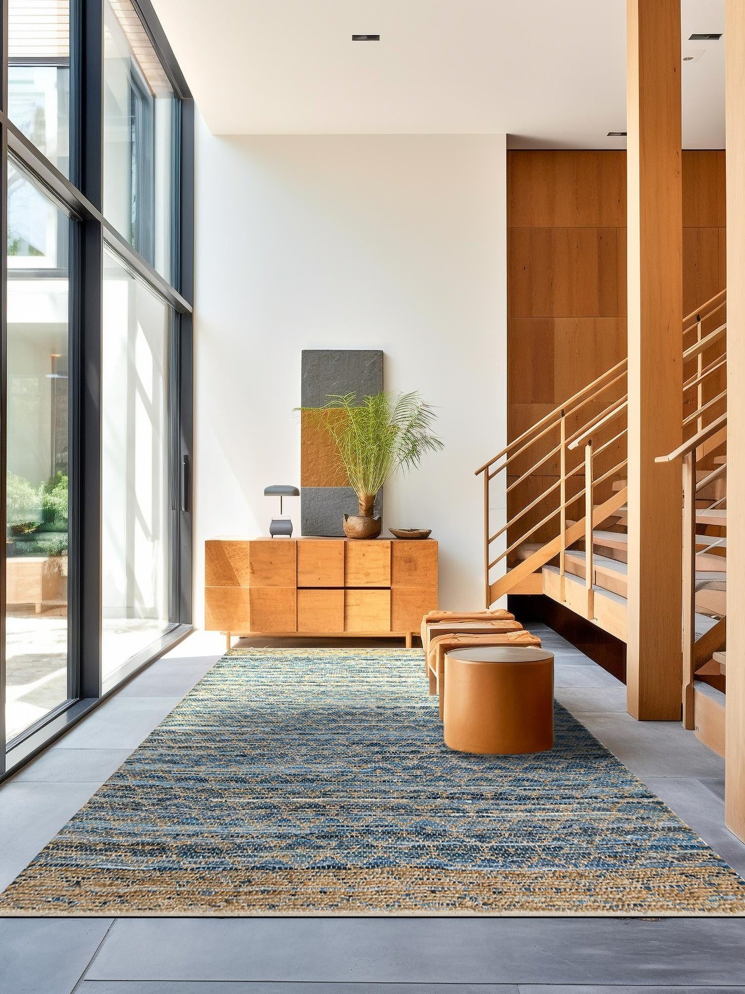 Denim blue 2' x 3' 1 Chindi Trellis Rectangle Area Rug Natural Eco-Friendly Cotton Geometric Pattern Carpet for Living Dining Room Office Bedrooms for Sale at Rug Engine