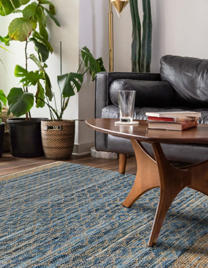Denim blue 4' 1 x 6' 1 Chindi Trellis Rectangle Area Rug Natural Eco-Friendly Cotton Geometric Pattern Carpet for Living Dining Room Office Bedrooms for Sale at Rug Engine