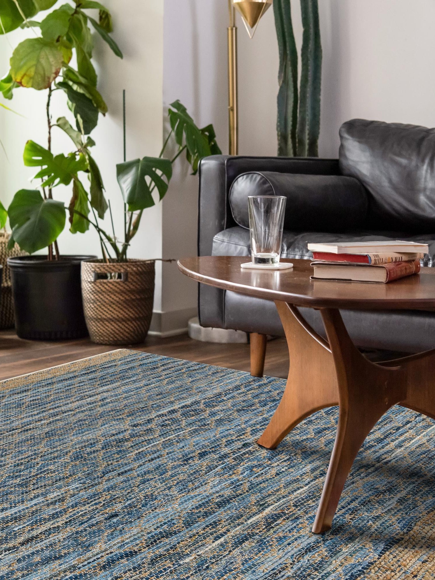 Denim blue 9' x 12' Chindi Trellis Rectangle Area Rug Natural Eco-Friendly Cotton Geometric Pattern Carpet for Living Dining Room Office Bedrooms for Sale at Rug Engine