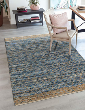 Denim blue 5' 1 x 8' Chindi Trellis Rectangle Area Rug Natural Eco-Friendly Cotton Geometric Pattern Carpet for Living Dining Room Office Bedrooms for Sale at Rug Engine
