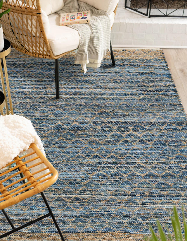 Denim blue 9' x 12' Chindi Trellis Rectangle Area Rug Natural Eco-Friendly Cotton Geometric Pattern Carpet for Living Dining Room Office Bedrooms for Sale at Rug Engine