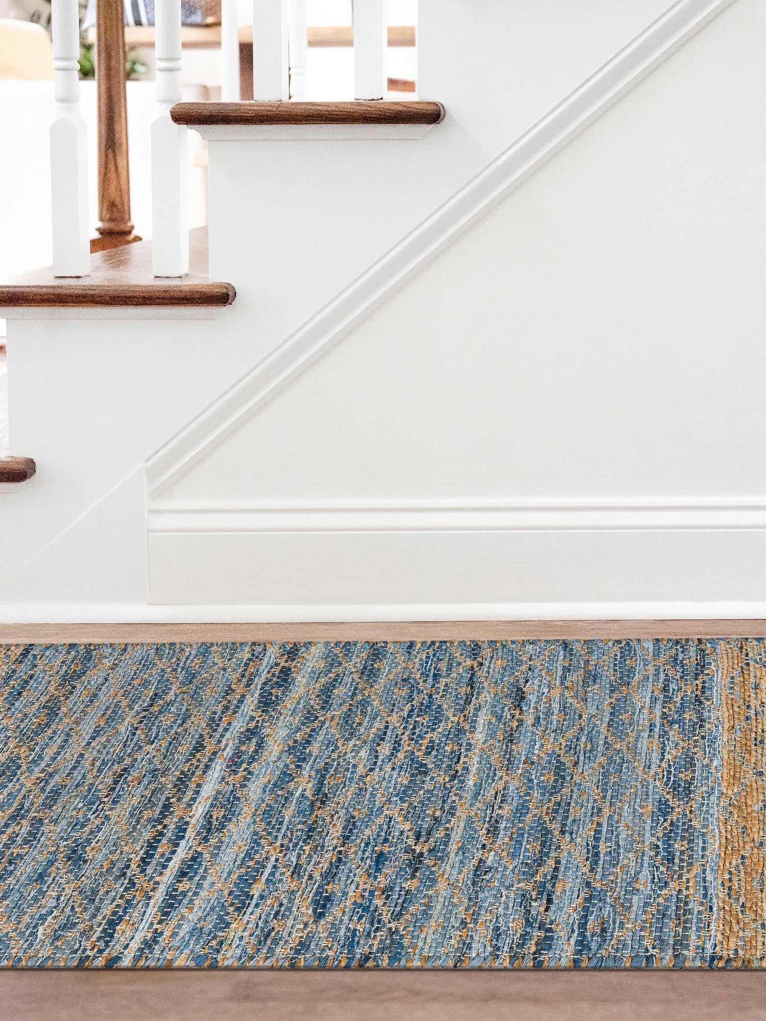 Denim blue 2' 7 x 13' 1 Chindi Trellis Runner Area Rug Natural Eco-Friendly Cotton Geometric Pattern Carpet for Living Dining Room Office Bedrooms for Sale at Rug Engine
