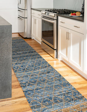 Denim blue 2' 2 x 8' Chindi Trellis Runner Area Rug Natural Eco-Friendly Cotton Geometric Pattern Carpet for Living Dining Room Office Bedrooms for Sale at Rug Engine