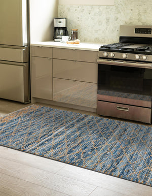 Denim blue 2' 7 x 13' 1 Chindi Trellis Runner Area Rug Natural Eco-Friendly Cotton Geometric Pattern Carpet for Living Dining Room Office Bedrooms for Sale at Rug Engine