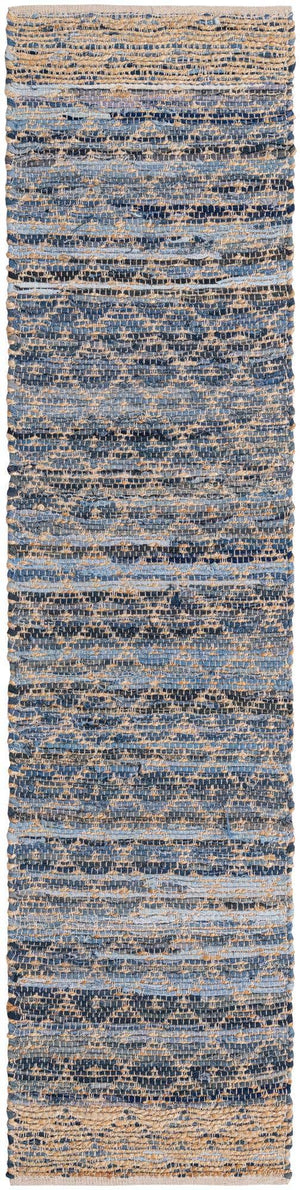 Denim blue 2' 2 x 8' Chindi Trellis Runner Area Rug Natural Eco-Friendly Cotton Geometric Pattern Carpet for Living Dining Room Office Bedrooms for Sale at Rug Engine