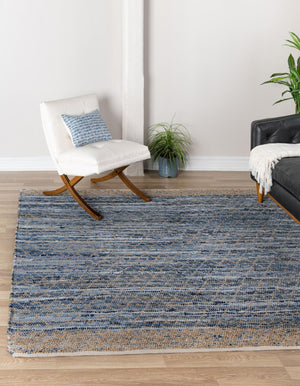 Denim blue 8' x 8' Chindi Trellis Square Area Rug Natural Eco-Friendly Cotton Geometric Pattern Carpet for Living Dining Room Office Bedrooms for Sale at Rug Engine