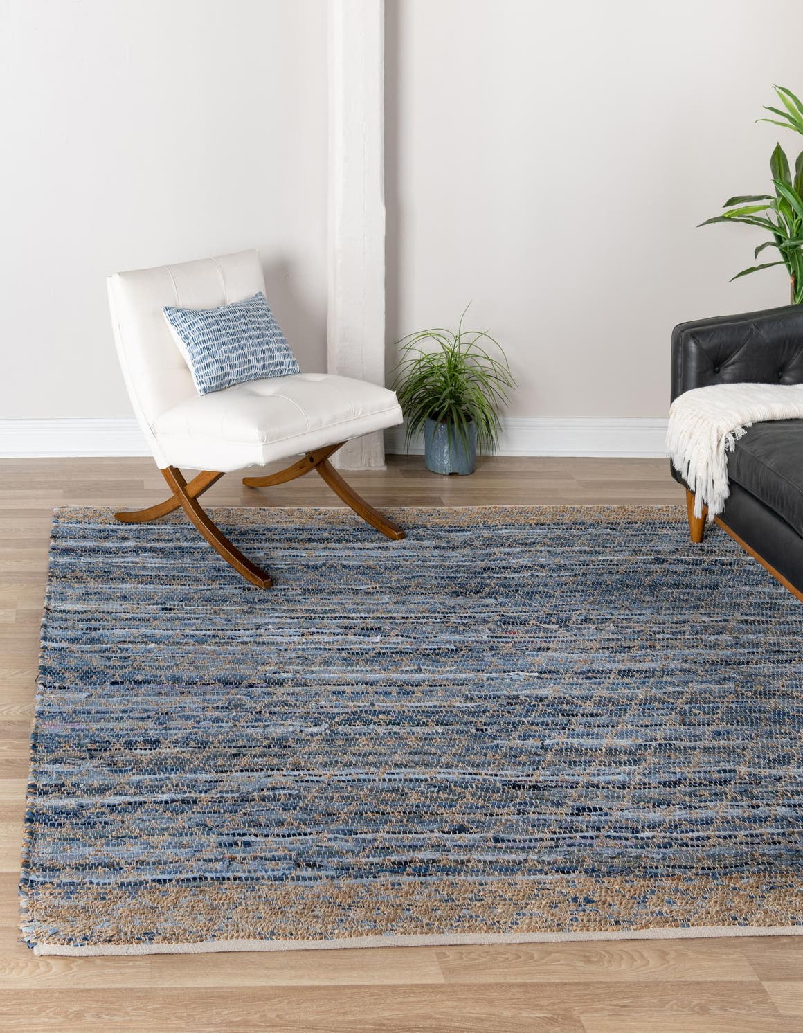 Denim blue 10' x 10' Chindi Trellis Square Area Rug Natural Eco-Friendly Cotton Geometric Pattern Carpet for Living Dining Room Office Bedrooms for Sale at Rug Engine