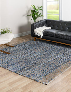 Denim blue 8' x 8' Chindi Trellis Square Area Rug Natural Eco-Friendly Cotton Geometric Pattern Carpet for Living Dining Room Office Bedrooms for Sale at Rug Engine