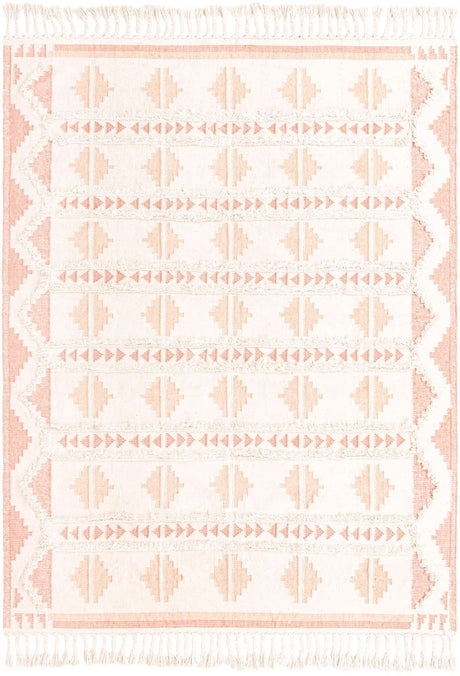 Pink and White 9' x 12' Mesa Rectangle Area Rug 100% Wool Geometric All Natural Carpet for Living, Dining, Office, Bedrooms, Dorms, Kitchens for Sale at Rug Engine