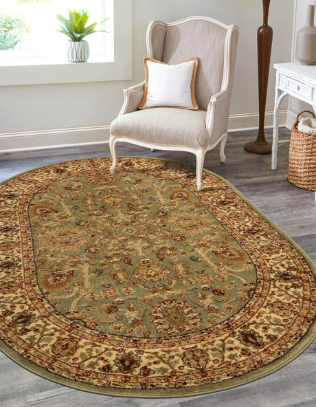 Light Green 4' 1 x 6' 1 Voyage Oval Area Rug Persian Inspired Classic Traditional Design Durable Carpet Mat for Home Interior Design for Sale at Rug Engine