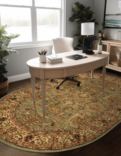 Light Green 4' 1 x 6' 1 Voyage Oval Area Rug Persian Inspired Classic Traditional Design Durable Carpet Mat for Home Interior Design for Sale at Rug Engine