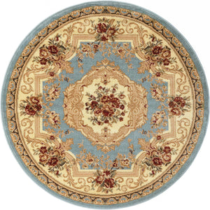 Light Blue 4' 1 x 4' 1 Versailles Round Area Rug Classic Traditional Motif Indoor Carpet for Hallways, Dining Rooms, Bedrooms, Living Room, Office for Sale at Rug Engine