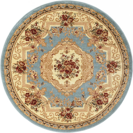 Light Blue 4' 1 x 4' 1 Versailles Round Area Rug