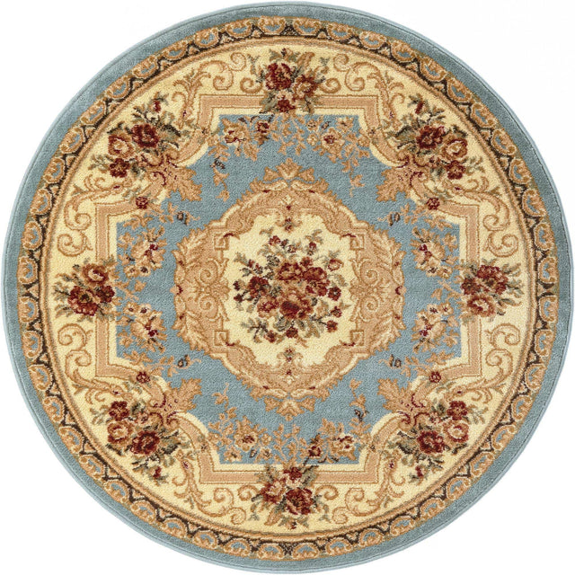 Light Blue 4' 1 x 4' 1 Versailles Round Area Rug Classic Traditional Motif Indoor Carpet for Hallways, Dining Rooms, Bedrooms, Living Room, Office for Sale at Rug Engine