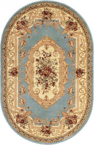 Light Blue 4' 1 x 6' 1 Versailles Oval Area Rug