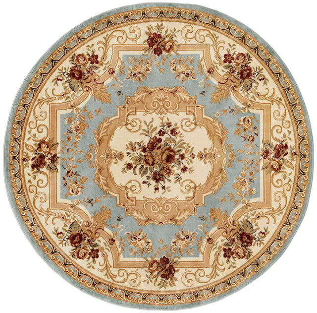 Light Blue 7' 1 x 7' 1 Versailles Round Area Rug Classic Traditional Motif Indoor Carpet for Hallways, Dining Rooms, Bedrooms, Living Room, Office for Sale at Rug Engine