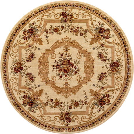 Cream 10' x 10' Versailles Round Area Rug
